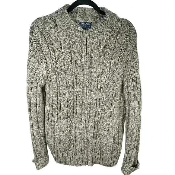 Puritan Men's Cable Knit Sweater Tan Size Medium Great Condition - Picture 2 of 9